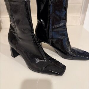 Zara Glossy Black Heeled Boots